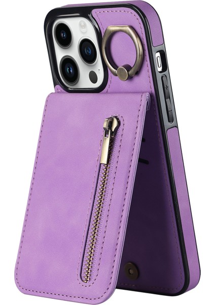 Apple iPhone13 Pro Cep Telefonu Kılıfı Için Ring Standstand Rfıd Engelleme Pu+Tpu Kapak-Mor (Yurt Dışından)