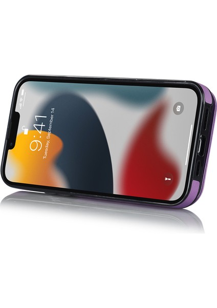 Apple iPhone13 Pro Cep Telefonu Kılıfı Için Ring Standstand Rfıd Engelleme Pu+Tpu Kapak-Mor (Yurt Dışından)