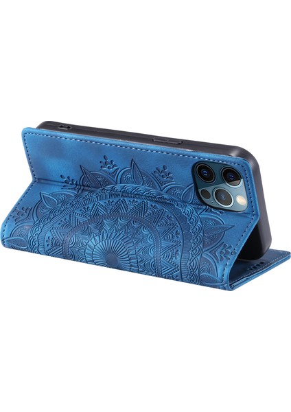 Apple iPhone12 Pro Max Case Pu Pu Deri Manyetik Baskalı Stand Telefon Kapak Mavisi (Yurt Dışından)