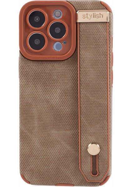 Apple iPhone13 Pro Case Kickstand Tasarım Için Morandi Stil Pu Deri Kaplamalı Tpu Kapak-Kahverengi (Yurt Dışından)