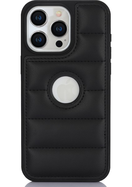 Apple iPhone13 Pro 6.1 Inç Cep Telefonu Kasası Logo Pencere Pu Deri+Tpu Arka Kapak-Siyah (Yurt Dışından)