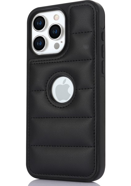 Apple iPhone13 Pro 6.1 Inç Cep Telefonu Kasası Logo Pencere Pu Deri+Tpu Arka Kapak-Siyah (Yurt Dışından)