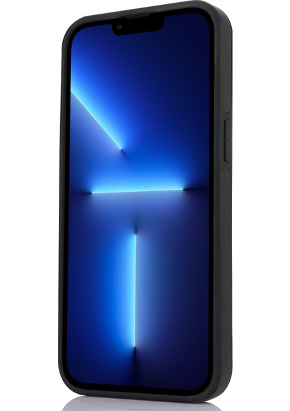 Apple iPhone13 Pro 6.1 Inç Cep Telefonu Kasası Logo Pencere Pu Deri+Tpu Arka Kapak-Siyah (Yurt Dışından)