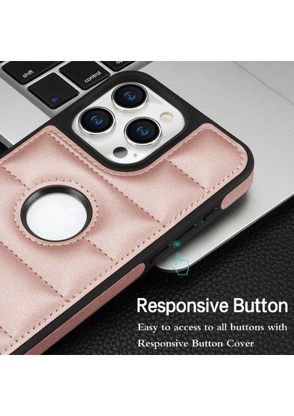 Apple iPhone13 Pro 6.1 Inç Cep Telefon Kılıfı Logo Pencere Pu Deri+Tpu Geri Kapak Çizgisi Altın (Yurt Dışından)