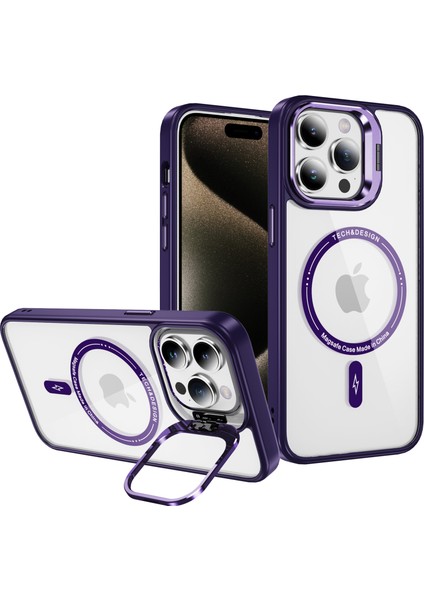 Apple iPhone14 Pro Magnetic Telefon Kılıfı Şeffaf Arka Kapak Kamerası Kickstand-Dark Mor (Yurt Dışından)