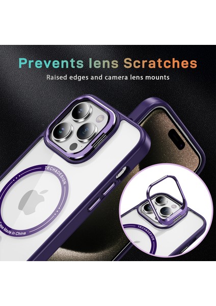 Apple iPhone14 Pro Magnetic Telefon Kılıfı Şeffaf Arka Kapak Kamerası Kickstand-Dark Mor (Yurt Dışından) modelleri