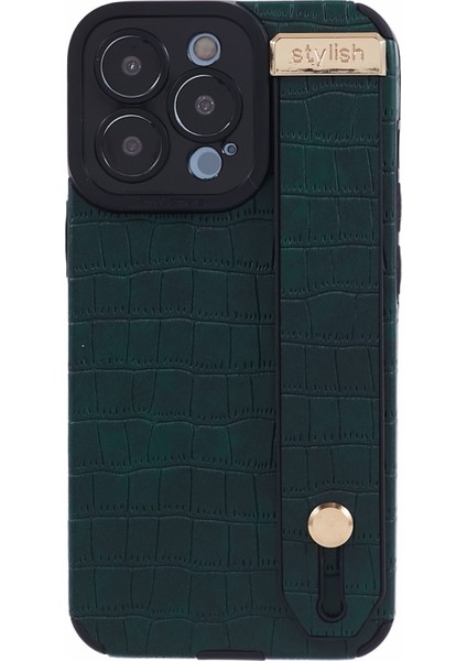 Apple iPhone13 Pro Max Case Timsah Doku Bileklik Kabuk Pu Deri+Tpu Telefon Kapak Yeşil (Yurt Dışından)