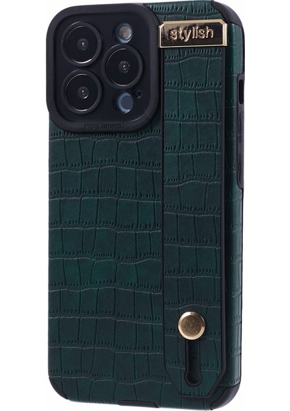 Apple iPhone13 Pro Max Case Timsah Doku Bileklik Kabuk Pu Deri+Tpu Telefon Kapak Yeşil (Yurt Dışından)