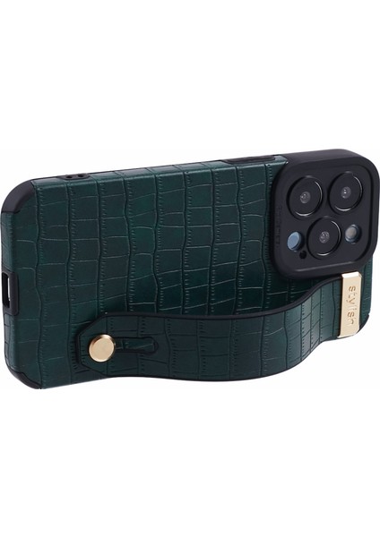 Apple iPhone13 Pro Max Case Timsah Doku Bileklik Kabuk Pu Deri+Tpu Telefon Kapak Yeşil (Yurt Dışından)