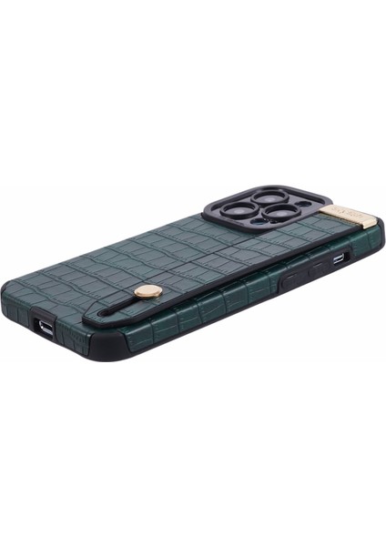 Apple iPhone13 Pro Max Case Timsah Doku Bileklik Kabuk Pu Deri+Tpu Telefon Kapak Yeşil (Yurt Dışından)
