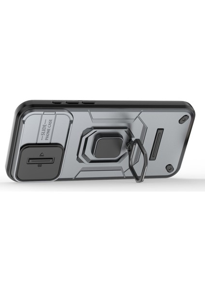 Apple iPhone14 Pro Pc+Tpu Telefon Kasası Slayt Lens Koruması Kickstoste Sack Cover-Grey Için (Yurt Dışından) modelleri