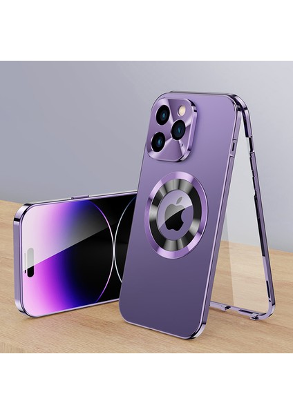 Apple iPhone13 Pro Alüminyum Alaşım+Temperli Cam+Pc Kapağı Magsafe-Purple ile Uyumlu Tam Koruma Telefon Kılıfı (Yurt Dışından)