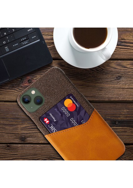 Apple iPhone15 Plus Için Kart Sahibi Telefon Kasası Artı Koruyucu Kapak Bezi Doku Pu Deri Kaplı Pc Telefon Kabuk-Orange (Yurt Dışından)