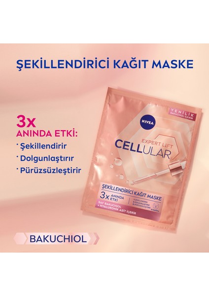 NIVEA Cellular Expert Lift Doğal Retinol Alternatifi Saf Bakuchiol ve Hyaluronik Asit içeren  Karşıtı ve Nemlendirici Yüz Kağıt Maske X2 Adet