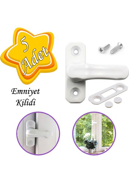 5 Adet Güvenlik Kilidi Bebek Çocuk Pvc Kapı Pencere Emniyet Kilidi Mandalı Cam Hırsız Kilidi Beyaz