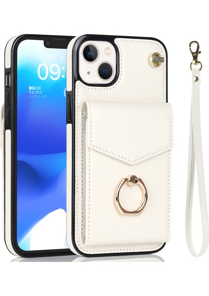 Apple iPhone 13 Mini 5.4 Inç Kasa Akordeon Stili Pu+Tpu Rfıd Engelleme Kickstand Telefon Kapağı Kayış-Bej (Yurt Dışından)