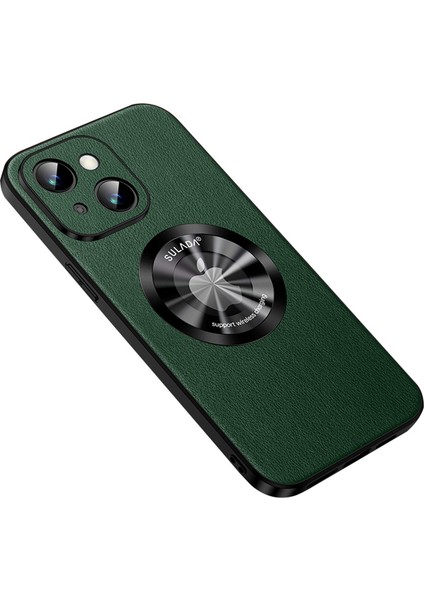 Apple iPhone 13 Için Telefon Kapağı 6.1 Inç Güz Geçirmez Cowhide Doku Pu Deri Kaplamalı Tpu Kılıfı Magsafe-Green ile Uyumlu (Yurt Dışından)