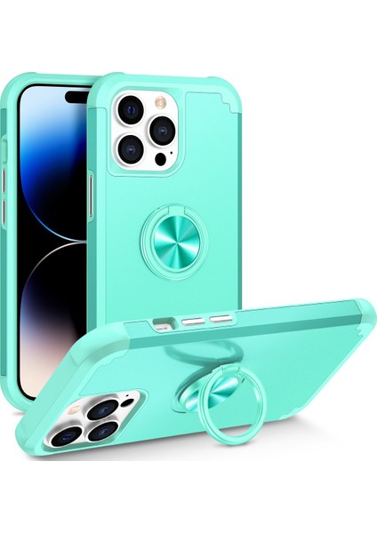 Apple iPhone 14 Pro Max Cep Telefon Kılıfı Pc+Tpu Kickstand-Nane Yeşil ile Kırpma Koşullu Arka Kabuk (Yurt Dışından)