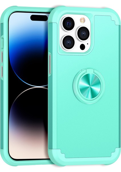 Apple iPhone 14 Pro Max Cep Telefon Kılıfı Pc+Tpu Kickstand-Nane Yeşil ile Kırpma Koşullu Arka Kabuk (Yurt Dışından)