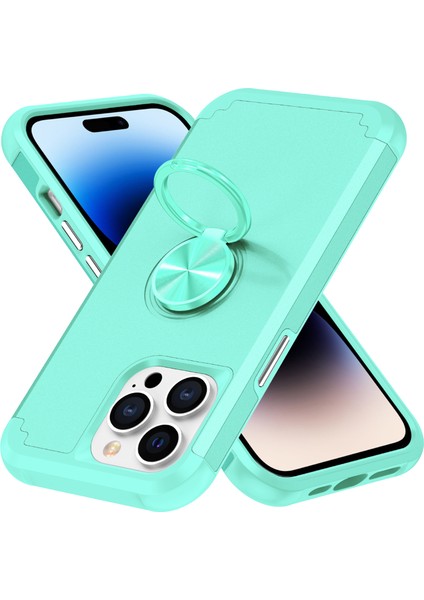 Apple iPhone 14 Pro Max Cep Telefon Kılıfı Pc+Tpu Kickstand-Nane Yeşil ile Kırpma Koşullu Arka Kabuk (Yurt Dışından)