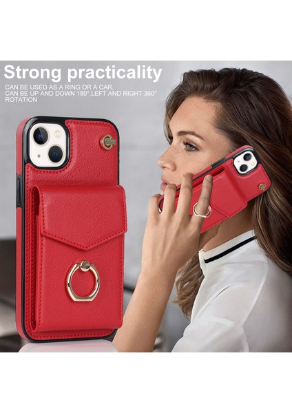 Apple iPhone 13 Mini 5.4 Inç Kasa Akordeon Stili Pu+Tpu Rfıd Engelleme Kickstand Telefon Kapağı Kayış Kırmızısı (Yurt Dışından) fırsatları