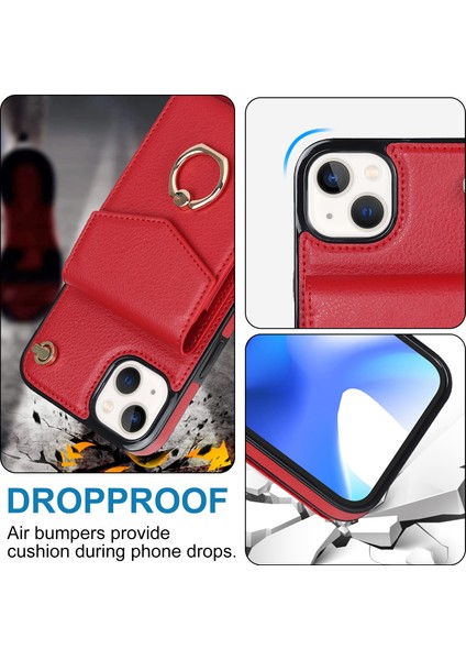 Apple iPhone 13 Mini 5.4 Inç Kasa Akordeon Stili Pu+Tpu Rfıd Engelleme Kickstand Telefon Kapağı Kayış Kırmızısı (Yurt Dışından) indirimleri