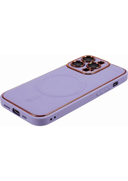 Apple iPhone 13 Pro Pu Deri Kaplamalı Tpu+Pc Elektrapılaşma Kılıfı Şok Geçirmez Manyetik Telefon Kapak-Morası (Yurt Dışından)