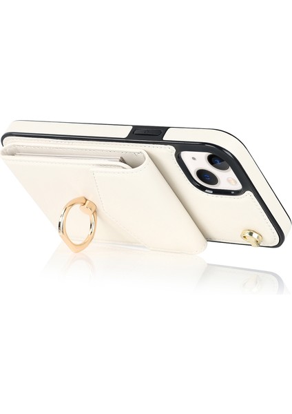 Apple iPhone 13 Mini 5.4 Inç Kasa Akordeon Stili Pu+Tpu Rfıd Engelleme Kickstand Telefon Kapağı Kayış-Bej (Yurt Dışından) modelleri