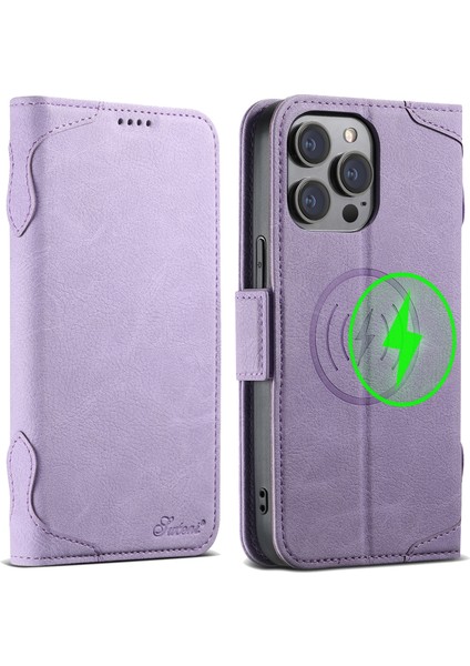 Apple iPhone 12 Pro Max Için 6.7 Inçlik Kasa Manyetik Kapalı Deri Telefon Kabuğu Magsafe-Purple ile Uyumlu (Yurt Dışından)
