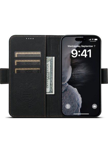 Apple iPhone 12 Pro 6.1 Inç/12 6.1 Inç Kasa Için Magsafe Litchi Doku Deri Telefon Kabuğu Black ile Uyumlu (Yurt Dışından)