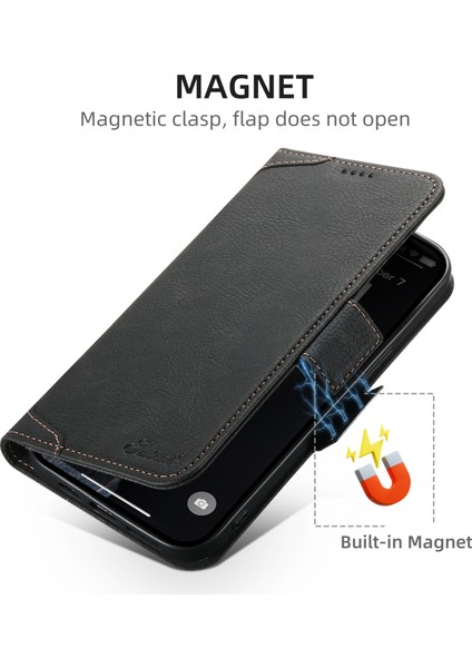 Apple iPhone 12 Pro 6.1 Inç/12 6.1 Inç Kasa Için Magsafe Litchi Doku Deri Telefon Kabuğu Black ile Uyumlu (Yurt Dışından)