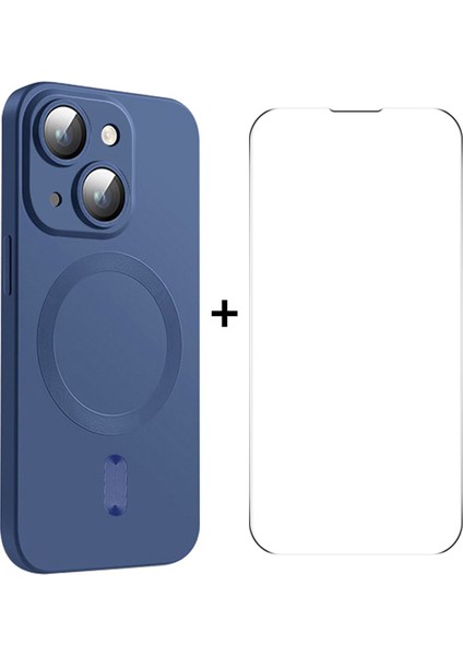 Apple iPhone 14 Case Için Tpu 0.26MM Yüksekliğinde Alüminyum-Silikon Cam Film-Dark Mavi ile Manyetik Telefon Kapağı (Yurt Dışından)