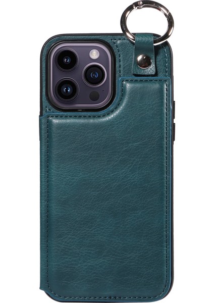 Apple iPhone 14 Pro 14 Pro Vasal Damalı Pu Deri+Tpu Telefon Kapağı Kickstand Shell-Blue Green (Yurt Dışından) modelleri