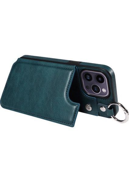 Apple iPhone 14 Pro 14 Pro Vasal Damalı Pu Deri+Tpu Telefon Kapağı Kickstand Shell-Blue Green (Yurt Dışından) fırsatları