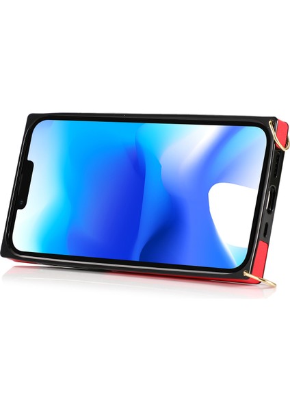 Apple iPhone 14 Plus Için Vaka Şok Geçirmez Pu Deri Kaplamalı Tpu Kayış Kickstand Koruyucu Arka Kapak Kırmızısı (Yurt Dışından) modelleri