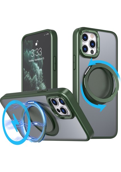 Apple iPhone 11 Pro Phone Case Ring Kickstand Cover Için Magsafe-Green ile Uyumlu (Yurt Dışından)