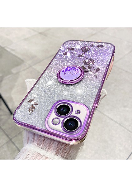 Apple iPhone 13 Için Cep Telefonu Kasası 6.1 Inç Yüzük Kickstand Çiçek Deseni Glitter Bump Kanıtı Tpu Kapak-Moral (Yurt Dışından) fiyatları