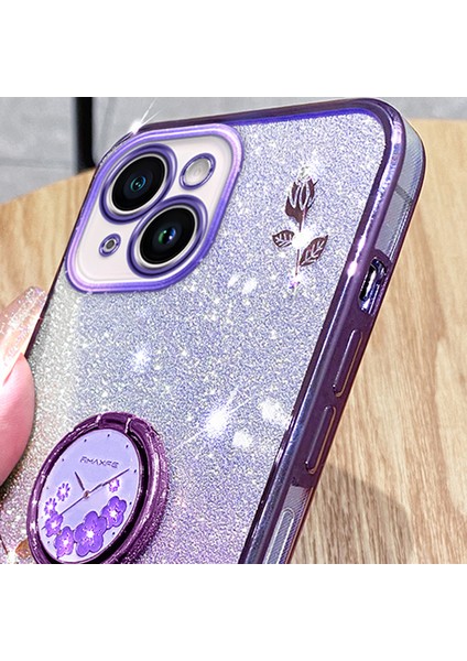 Apple iPhone 13 Için Cep Telefonu Kasası 6.1 Inç Yüzük Kickstand Çiçek Deseni Glitter Bump Kanıtı Tpu Kapak-Moral (Yurt Dışından) fırsatları