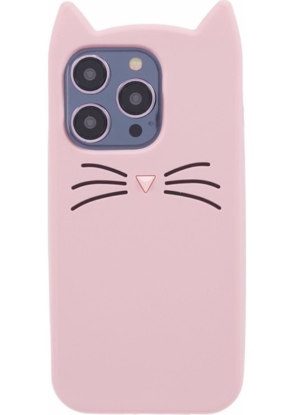 Apple iPhone 13 Pro Telefon Kılıfı 3D Bıyık Cat Slim Fit Silikon Telefon Kapak Pembe (Yurt Dışından)