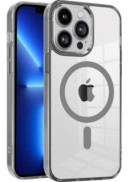 Magsafe-Grey ile Uyumlu Apple iPhone 13 Pro Pc+Tpu Şeffaf Kılıf Için Manyetik Telefon Kapağı (Yurt Dışından)