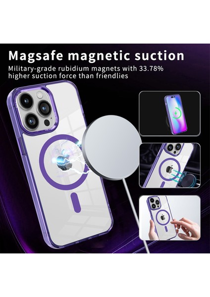Magsafe-Grey ile Uyumlu Apple iPhone 13 Pro Pc+Tpu Şeffaf Kılıf Için Manyetik Telefon Kapağı (Yurt Dışından)