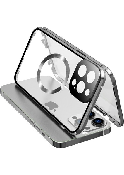 Apple iPhone 13 Pro Telefon Kılıfı Için 360 Derece Çift Taraflı Koruma Manyetik Kapak Silver (Yurt Dışından)