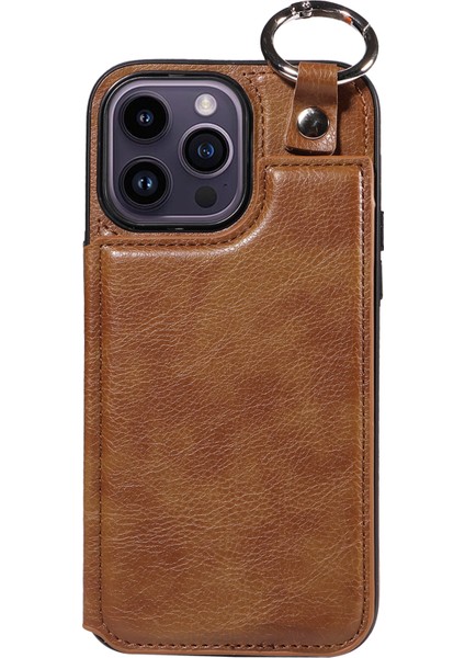 Apple iPhone 14 Pro Case Bırak Damalı Pu Deri+Tpu Telefon Kapağı Kickstand Shell-Brown (Yurt Dışından) modelleri