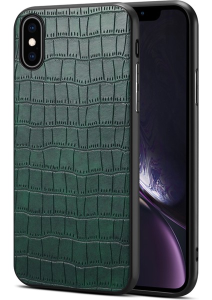 Apple iPhone Xs Max Cep Telefon Kılıfı Timsah Dokulu Pu Deri+Pc+Tpu Anti-Drop Kapak Yeşili (Yurt Dışından)