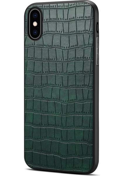 Apple iPhone Xs Max Cep Telefon Kılıfı Timsah Dokulu Pu Deri+Pc+Tpu Anti-Drop Kapak Yeşili (Yurt Dışından)