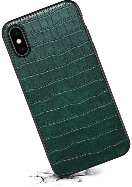 Apple iPhone Xs Max Cep Telefon Kılıfı Timsah Dokulu Pu Deri+Pc+Tpu Anti-Drop Kapak Yeşili (Yurt Dışından)