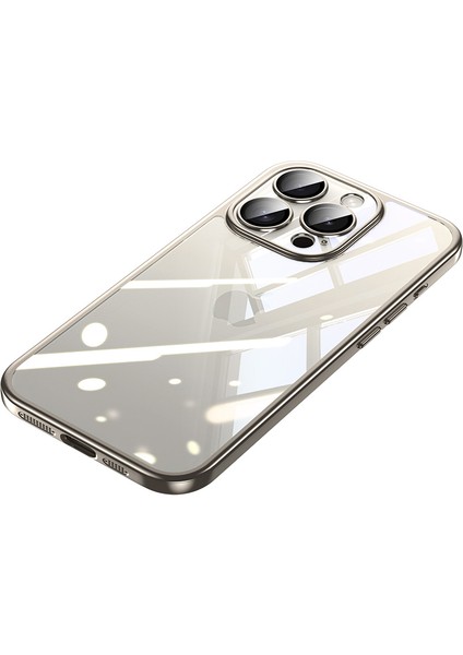 Titanyum Serisi Apple iPhone 14 Pro Max Clear Case Elektraplatma Tpu+Pc Telefon Kılıfı Lens Film Grey (Yurt Dışından)