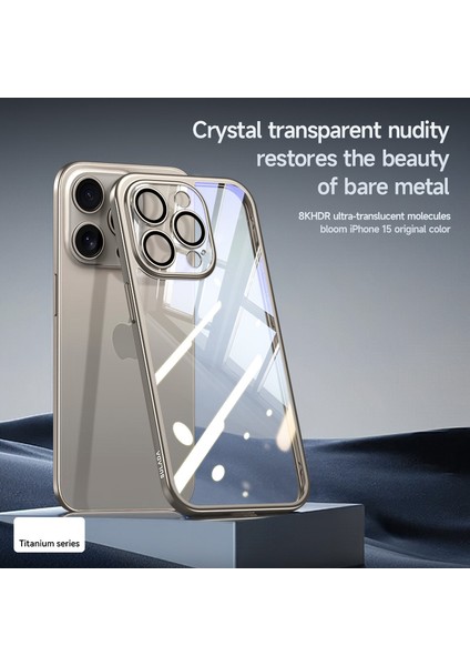 Titanyum Serisi Apple iPhone 14 Pro Max Clear Case Elektraplatma Tpu+Pc Telefon Kılıfı Lens Film Grey (Yurt Dışından)