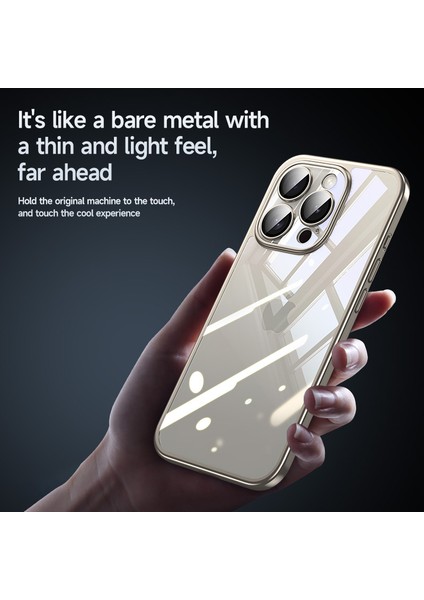 Titanyum Serisi Apple iPhone 14 Pro Max Clear Case Elektraplatma Tpu+Pc Telefon Kılıfı Lens Film Grey (Yurt Dışından)