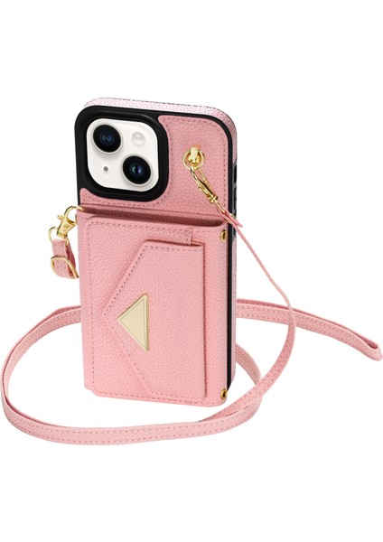 Apple iPhone 14 Plus Case Organ Kartı Çantası Için Iyi Korunmuş Pu Deri+Tpu Kabuğu Omuz Kayışı Pembe (Yurt Dışından)